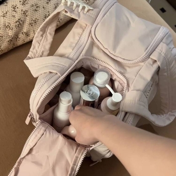 Kozmetikai táska kettős széles nyitással, bővíthető kapacitással, vízálló, száraz-nedves elválasztással, Oxford anyagból