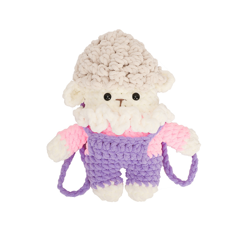 Plüss bárányos crossbody táska, szövet anyag, függőleges négyszögletes forma, belső zsebek telefonhoz és dokumentumokhoz