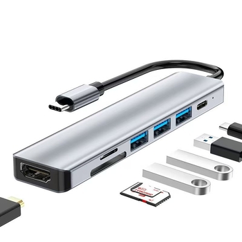 Type-C 7-in-1 dokkoló SD/TF olvasóval és USB 3.0 hubbal, 5 Gbps