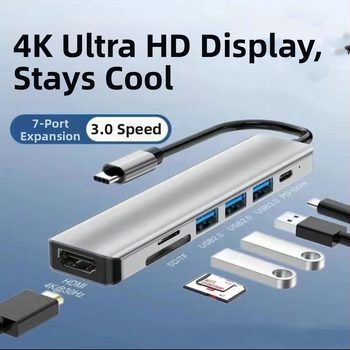 Type-C 7-in-1 dokovacia stanica so SD/TF čítačkou a USB 3.0 hubom, 5 Gbps