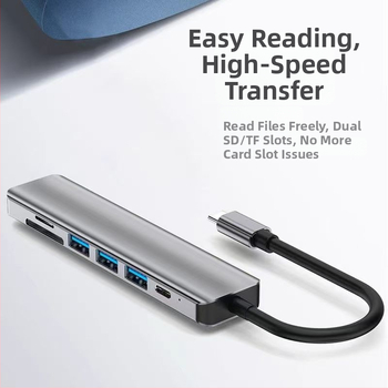 Type-C 7-in-1 dokovacia stanica so SD/TF čítačkou a USB 3.0 hubom, 5 Gbps