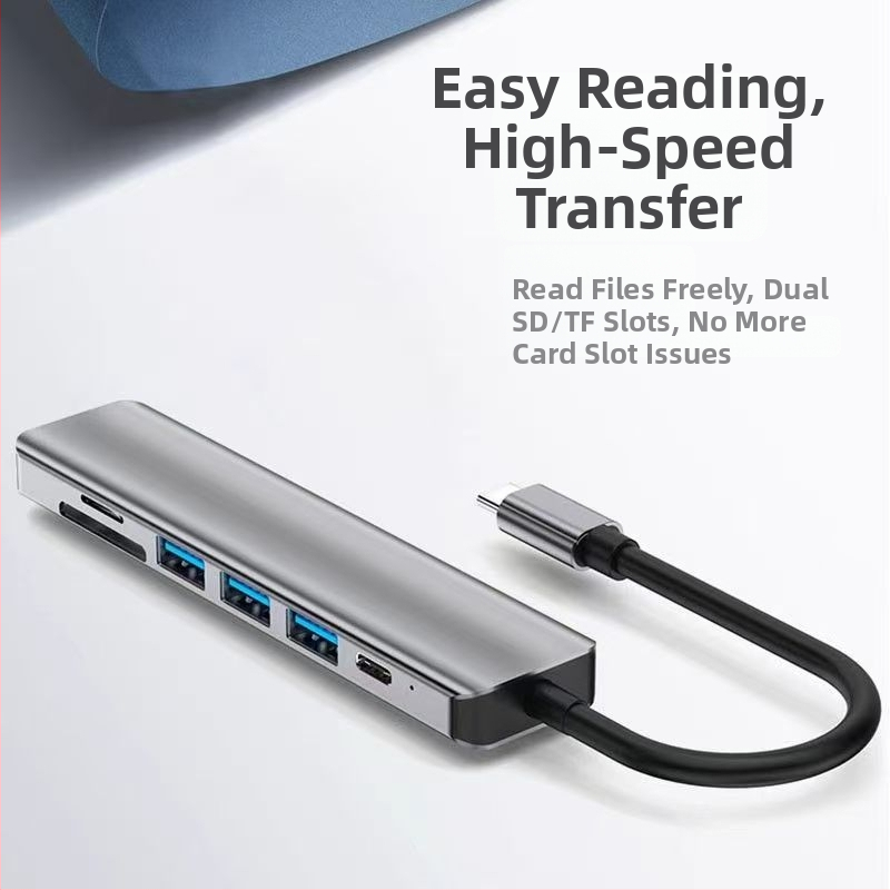 Type-C 7-in-1 dokovacia stanica so SD/TF čítačkou a USB 3.0 hubom, 5 Gbps