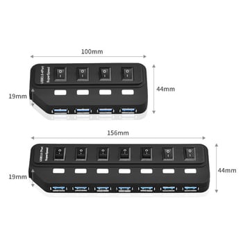 USB 3.0 hub bővítő 7 porttal, független kapcsolók és LED-es jelzőfények, külső tápegység