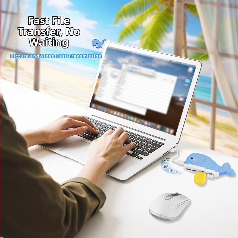 Whale USB 2.0 3-portový hub, stolová dekorácia, kábel 25 cm, napájanie cez USB