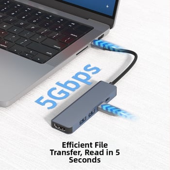 5-v-1 USB-C dok s HDMI, PD, USB 3.0 a USB 2.0 portami, hliníkové púzdro