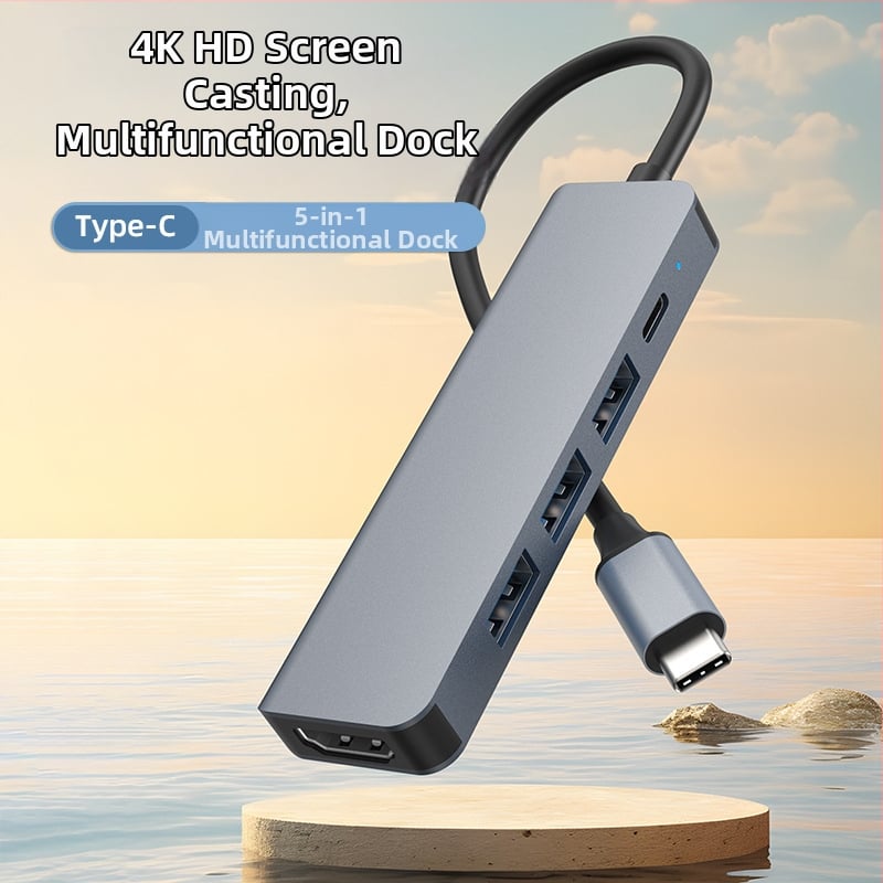 5-v-1 USB-C dok s HDMI, PD, USB 3.0 a USB 2.0 portami, hliníkové púzdro