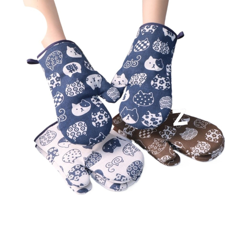 Кухненски ръкавици с дизайн на котешка лапа, термоустойчиви и удебелени, за микровълнова, пара и печене