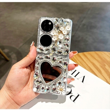 Pouzdro Huawei Pocket2, 2-v-1 skladací luxusný dizajn s rhinestones kvietkovým motívom; Materiál PC, ručná výroba, prispôsobenie; proti nárazu, odvádzanie tepla, odolné voči opotrebeniu, proti pádu, proti otlačkom