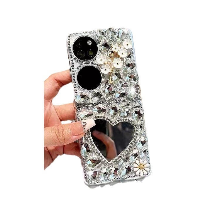 Pouzdro Huawei Pocket2, 2-v-1 skladací luxusný dizajn s rhinestones kvietkovým motívom; Materiál PC, ručná výroba, prispôsobenie; proti nárazu, odvádzanie tepla, odolné voči opotrebeniu, proti pádu, proti otlačkom