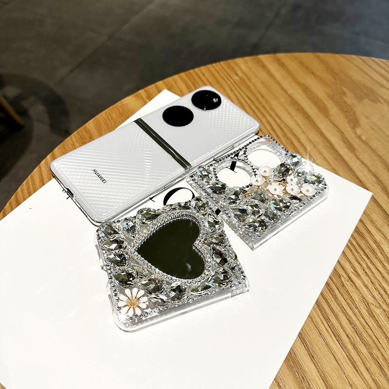 Pouzdro Huawei Pocket2, 2-v-1 skladací luxusný dizajn s rhinestones kvietkovým motívom; Materiál PC, ručná výroba, prispôsobenie; proti nárazu, odvádzanie tepla, odolné voči opotrebeniu, proti pádu, proti otlačkom