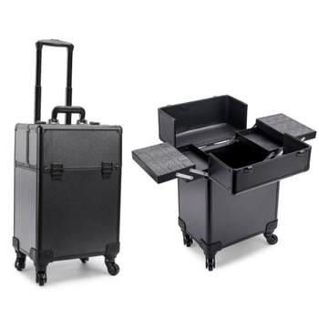 ABS θήκη αποθήκευσης μακιγιάζ και εργαλείων, μεγάλη χωρητικότητα, με ράβδο έλξης, τροχοί, κλειδώνεται