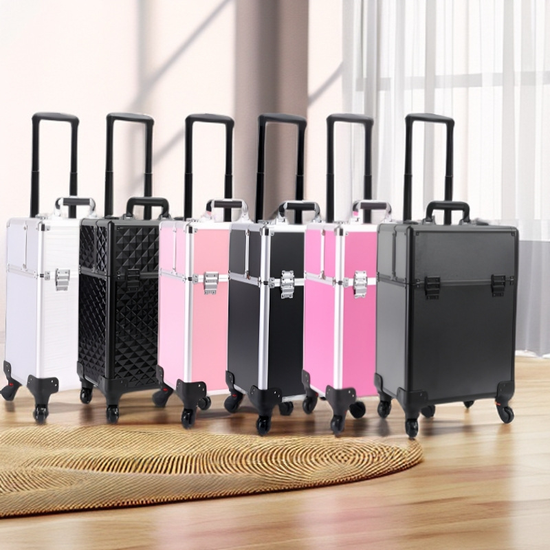 ABS θήκη αποθήκευσης μακιγιάζ και εργαλείων, μεγάλη χωρητικότητα, με ράβδο έλξης, τροχοί, κλειδώνεται