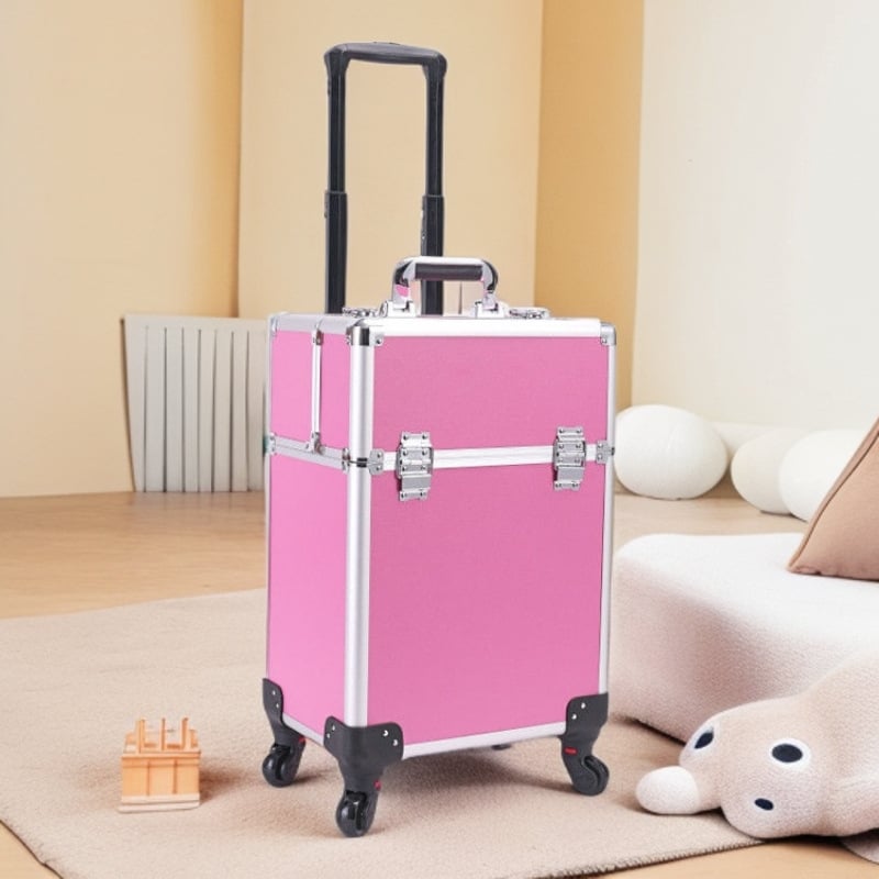 ABS θήκη αποθήκευσης μακιγιάζ και εργαλείων, μεγάλη χωρητικότητα, με ράβδο έλξης, τροχοί, κλειδώνεται