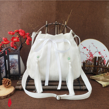 Női crossbody táska irodalmi kínai stílusban, selyem anyag, dumpling forma, horizontális négyzet alakú, húzózsinóros zárás
