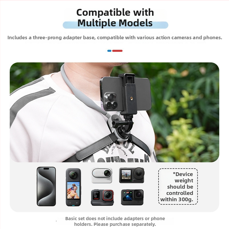 Montură pentru gât tip U Quick-Detach 2.0-Max, 360°, compatibil GoPro/DJI/Insta360, din silicon