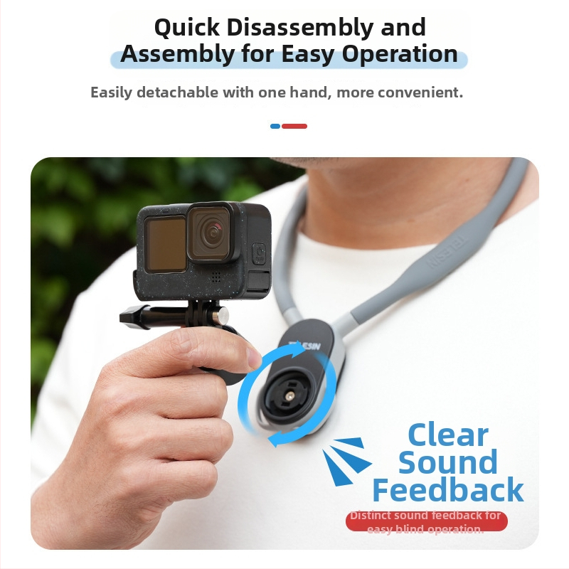 Montură pentru gât tip U Quick-Detach 2.0-Max, 360°, compatibil GoPro/DJI/Insta360, din silicon