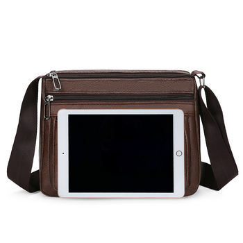 PU bőrből készült férfi válltáska, vízszintes kivitel, crossbody, üzleti utakhoz, cipzár, ID zseb, egy vállpánt