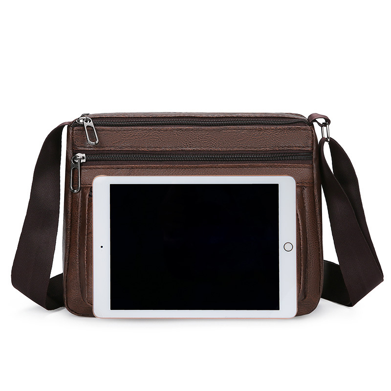 PU bőrből készült férfi válltáska, vízszintes kivitel, crossbody, üzleti utakhoz, cipzár, ID zseb, egy vállpánt