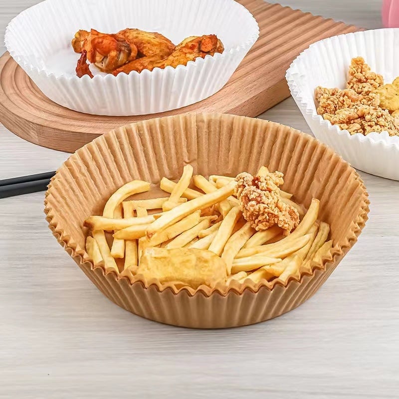 Hârtie de copt pentru friteuză cu aer – absorbantă la ulei, hârtie de copt cu acoperire siliconată, foaie de tavă, 35 gsm