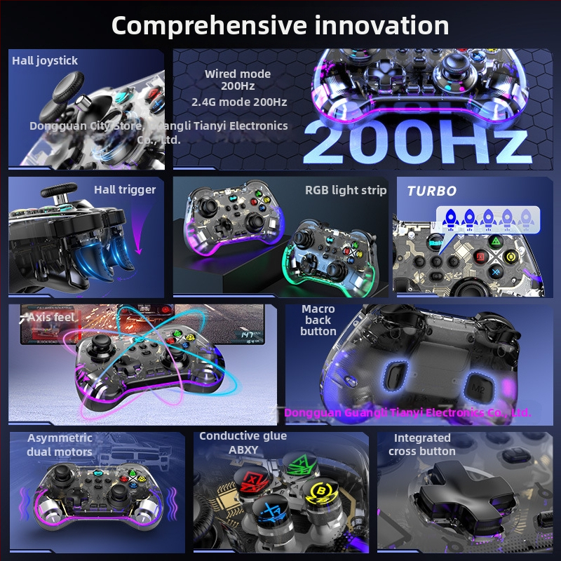 Baishipai Z01F gamepad Bluetooth cu joystick cu efect Hall și declanșator Hall, vibrații, Type-C, compatibil cu Switch, Android, iPhone și PC