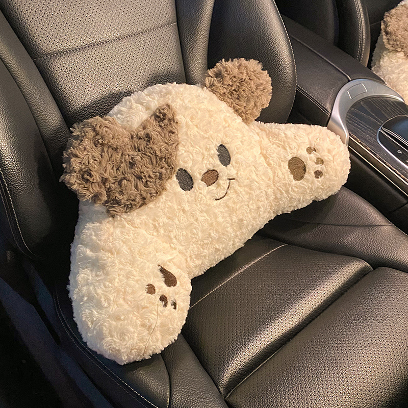 Par jastuka za naslon glave i vrat automobila, uzorak štene, umjetni pliš, punilo od sintetičkih vlakana, univerzalna kompatibilnost s vozilima