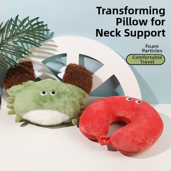 U formos kaklo pagalvė su krabo motyvu, dvejų funkcijų dizainas, putų dalelių užpildas, pliušinis audinys, karikatūrų stilius