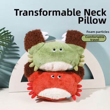 U formos kaklo pagalvė su krabo motyvu, dvejų funkcijų dizainas, putų dalelių užpildas, pliušinis audinys, karikatūrų stilius