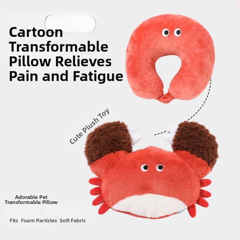 U formos kaklo pagalvė su krabo motyvu, dvejų funkcijų dizainas, putų dalelių užpildas, pliušinis audinys, karikatūrų stilius