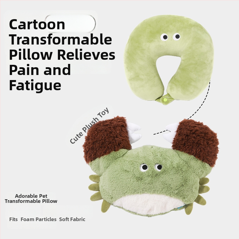 U formos kaklo pagalvė su krabo motyvu, dvejų funkcijų dizainas, putų dalelių užpildas, pliušinis audinys, karikatūrų stilius