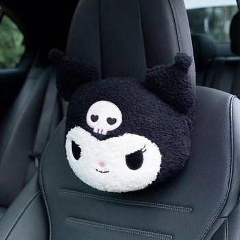 Μαξιλάρι προσκέφαλου αυτοκινήτου με σχέδιο Kuromi, εξωτερικό συνθετικό βελούδο, γέμιση συνθετικές ίνες, συμβατό με όλα τα οχήματα για όλες τις εποχές