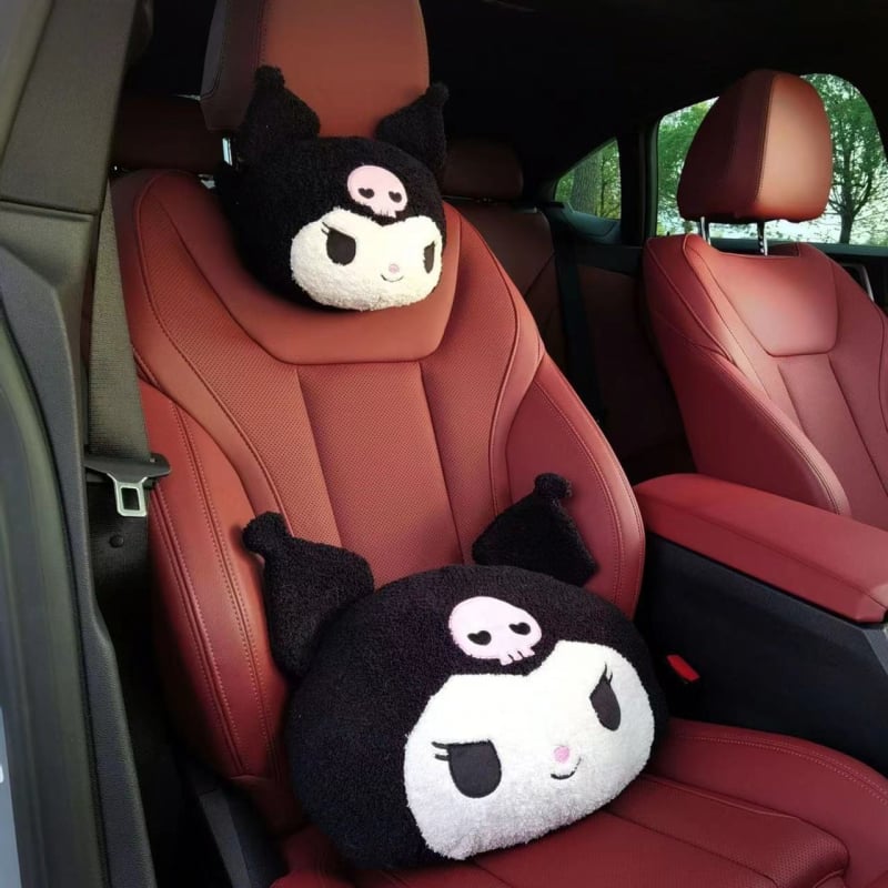Μαξιλάρι προσκέφαλου αυτοκινήτου με σχέδιο Kuromi, εξωτερικό συνθετικό βελούδο, γέμιση συνθετικές ίνες, συμβατό με όλα τα οχήματα για όλες τις εποχές