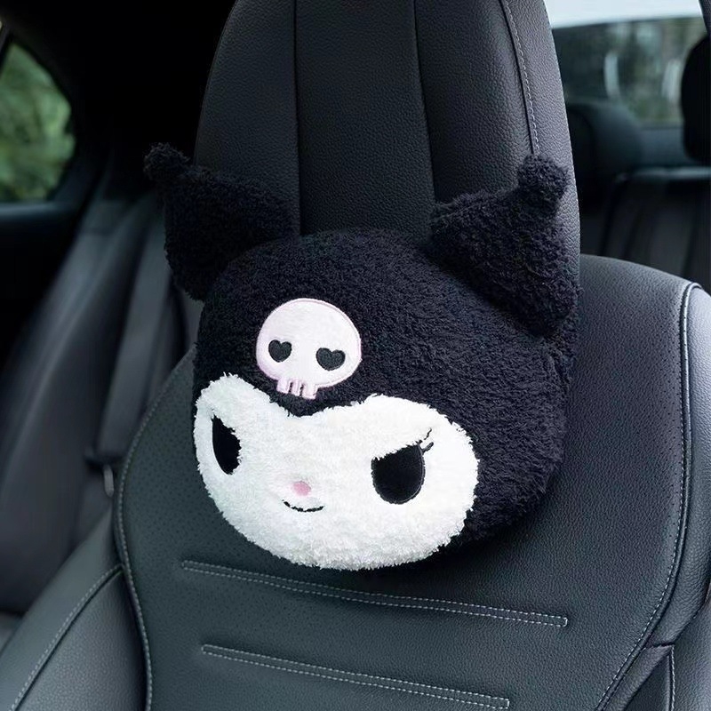 Μαξιλάρι προσκέφαλου αυτοκινήτου με σχέδιο Kuromi, εξωτερικό συνθετικό βελούδο, γέμιση συνθετικές ίνες, συμβατό με όλα τα οχήματα για όλες τις εποχές