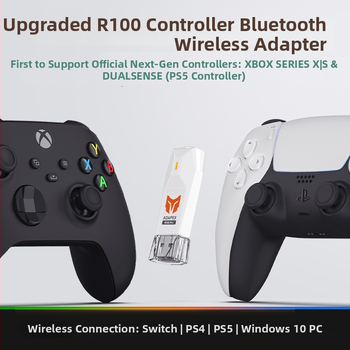 R100 Pro Bezdrôtový Bluetooth konvertor pre ovládač pre Switch, PS5, PS4, Xbox, PC — USB rozhranie • ABS materiál • kalibrácia joysticku • žiadna vibrácia