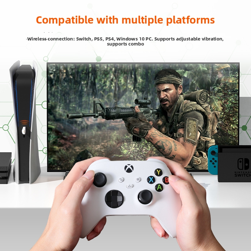 R100 Pro Bezdrôtový Bluetooth konvertor pre ovládač pre Switch, PS5, PS4, Xbox, PC — USB rozhranie • ABS materiál • kalibrácia joysticku • žiadna vibrácia