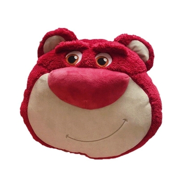 Auto vankúš na opierku hlavy s motívom jahodový medvedík, vonkajší materiál umelý plyš, výplň syntetické vlákno, karikatúrny štýl