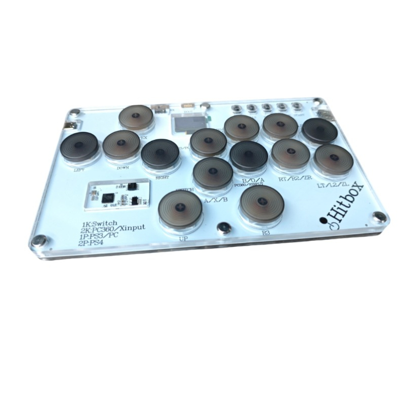 Джойстик Hitbox стил, ултра тънък аркад контролер с акрилен корпус, жично свързване Type-C, без вибрации, поддържа двама играчи, съвместим с PC/Xbox/PS/Switch/Android