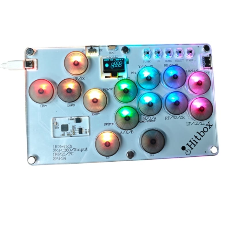 Джойстик Hitbox стил, ултра тънък аркад контролер с акрилен корпус, жично свързване Type-C, без вибрации, поддържа двама играчи, съвместим с PC/Xbox/PS/Switch/Android