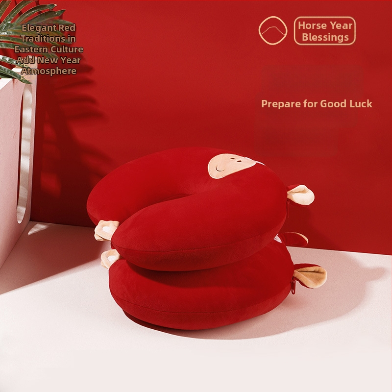 У-образена възглавница за шията с пълнител от частици пяна, мек спандекс материал, модерен минималистичен стил, двуфункционална възглавница за шията