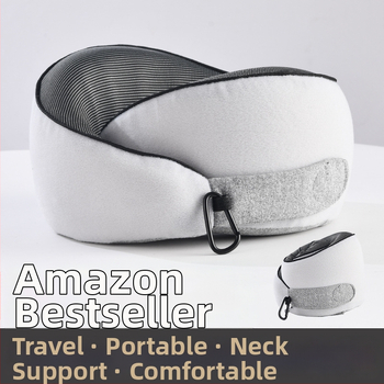 U-tvarovaný cestovný vankúš z pamäťovej peny s plyšovým poťahom – podpora krku, kompaktný a skladací