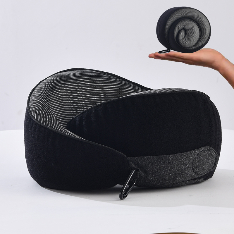 U-tvarovaný cestovný vankúš z pamäťovej peny s plyšovým poťahom – podpora krku, kompaktný a skladací