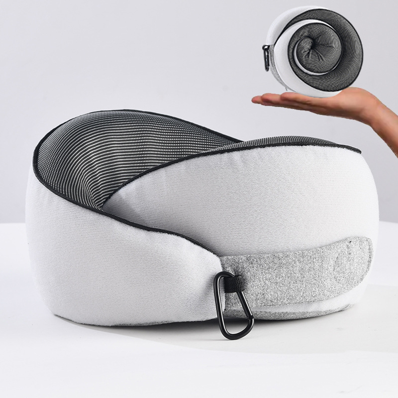 U-tvarovaný cestovný vankúš z pamäťovej peny s plyšovým poťahom – podpora krku, kompaktný a skladací