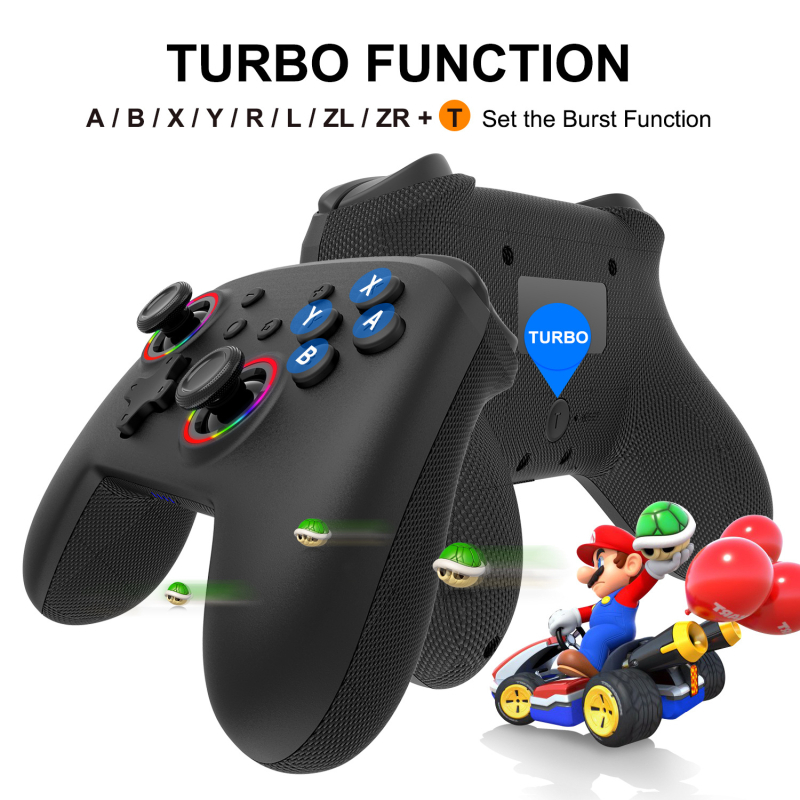 OEM prispôsobený vzor dvojitý Hall-efekt joystick pre Nintendo Switch — Bluetooth, USB-C, RGB osvetlenie, ABS telo, tlač loga je možná