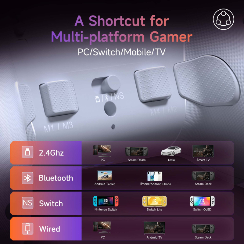 Bežični gamepad X20 s USB sučeljem, RGB osvjetljenjem, 4 programabilne stražnje tipke, kompatibilan s Nintendo Switch, PC, iOS, Android i Steamom