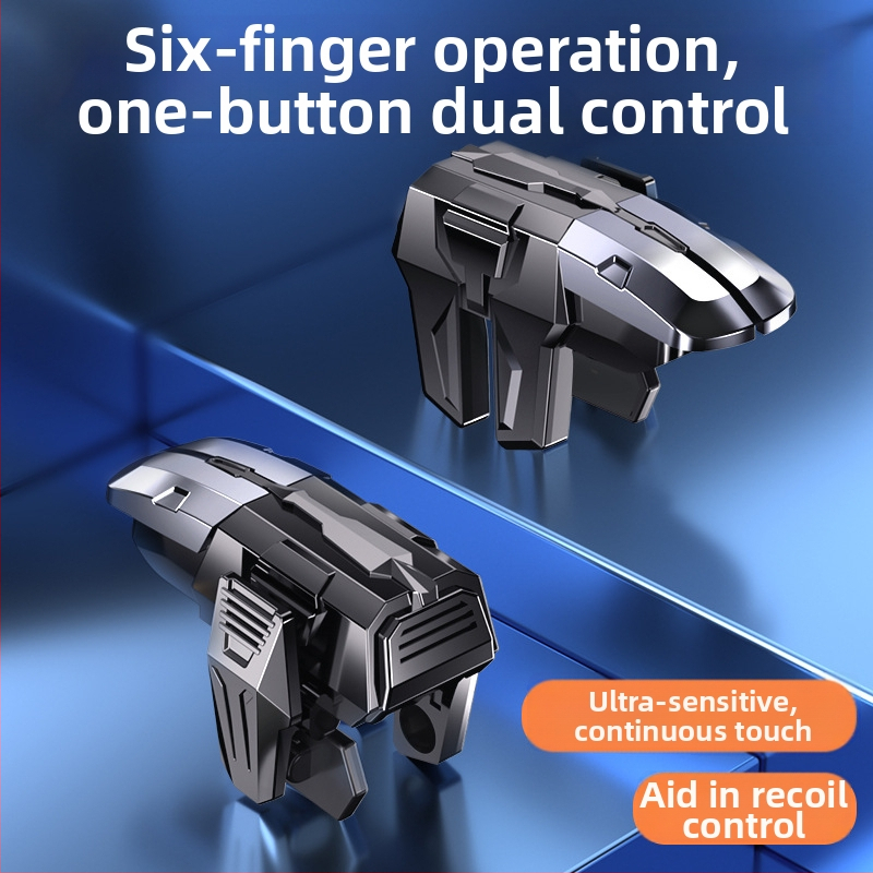 Mobilný herný ovládač pre smartfóny s šiestimi tlačidlami na prsty (Model M-01; bezdrôtový; ABS+ zliatina; kompatibilný so smartfónmi)