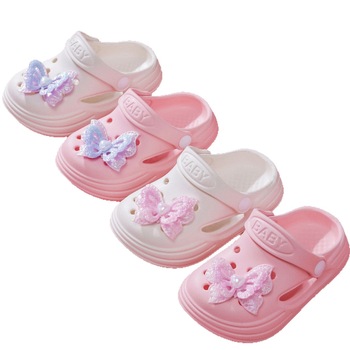 Sandale de vară pentru fete, EVA, slip-on, cu funda, vârf închis, purtare în două moduri, fără căptușeală