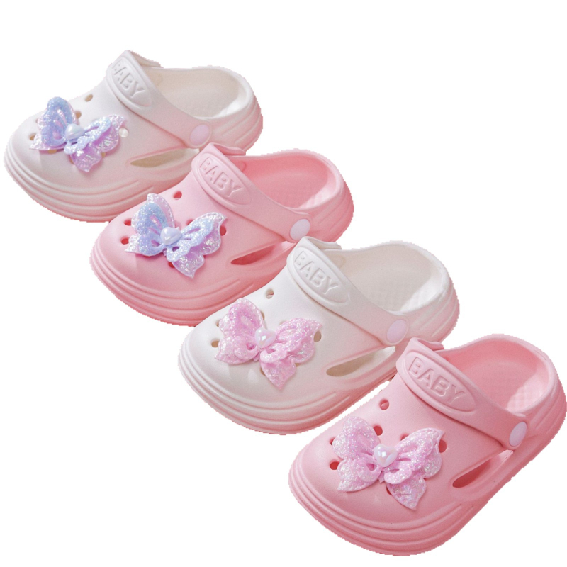 Sandale de vară pentru fete, EVA, slip-on, cu funda, vârf închis, purtare în două moduri, fără căptușeală