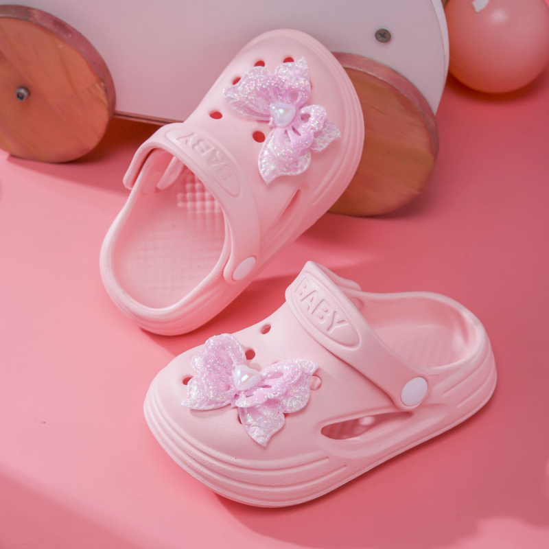 Sandale de vară pentru fete, EVA, slip-on, cu funda, vârf închis, purtare în două moduri, fără căptușeală