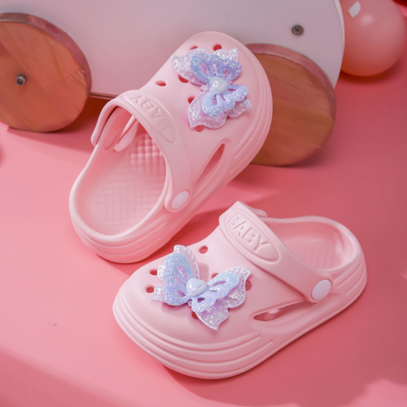 Sandale de vară pentru fete, EVA, slip-on, cu funda, vârf închis, purtare în două moduri, fără căptușeală