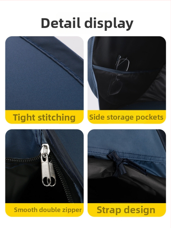 Portatīvā pludmales telts - vienslāņu, vienkārša uzstādīšana, saules aizsardzība un vēja aizsardzība; svars 0,2 kg; tērauda stieņu rāmis; ūdensizturība 1000–1500 mm