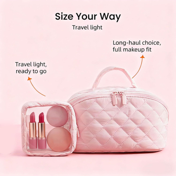 Dvojitý set tašiek na kozmetiku a cestovnú tašku, prešívaný dizajn, polyester, károvaný vzor, podšívka polyester, zips, vodotesný, prenosný, veľká kapacita